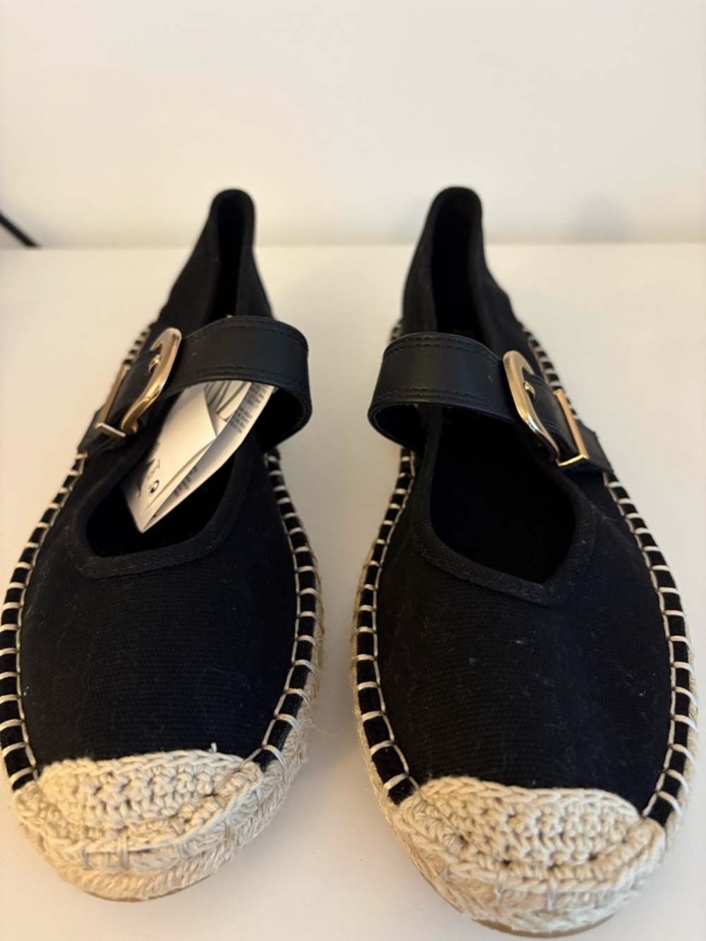 Zara Black Canvas Espadrille Mary Jane with Gold Buckle Detail